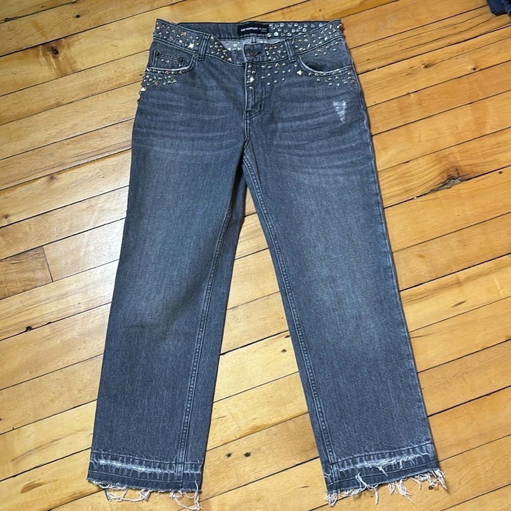 The Kooples Star Metallic Studded Grey "Nelly" Jeans
